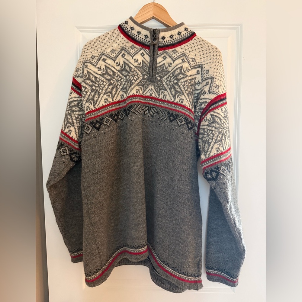 Dale of Norway Gray and Red Nordic Crewneck Sweater